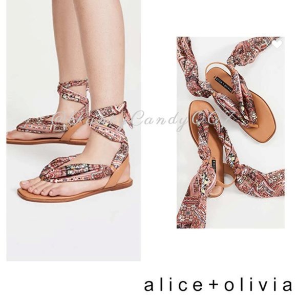💗 Alice + Olivia Caliea Printed Wrap Sandals, Size 6 Brown - Picture 2 of 10